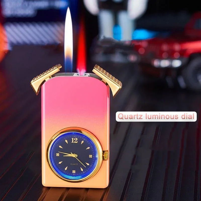 New Double Flame Watch Inflatable Lighter Women Fantasy 3-in-1 Dial Personalized Gradient Color Jet Flame Lighter Cool Gift Lady