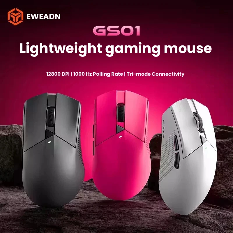 EWEADN GS01 Mouse Sem Fio Tri-modo Bluetooth Leve para Jogos Esportivos, Computador e Escritório, Pequeno a Médio para Mão