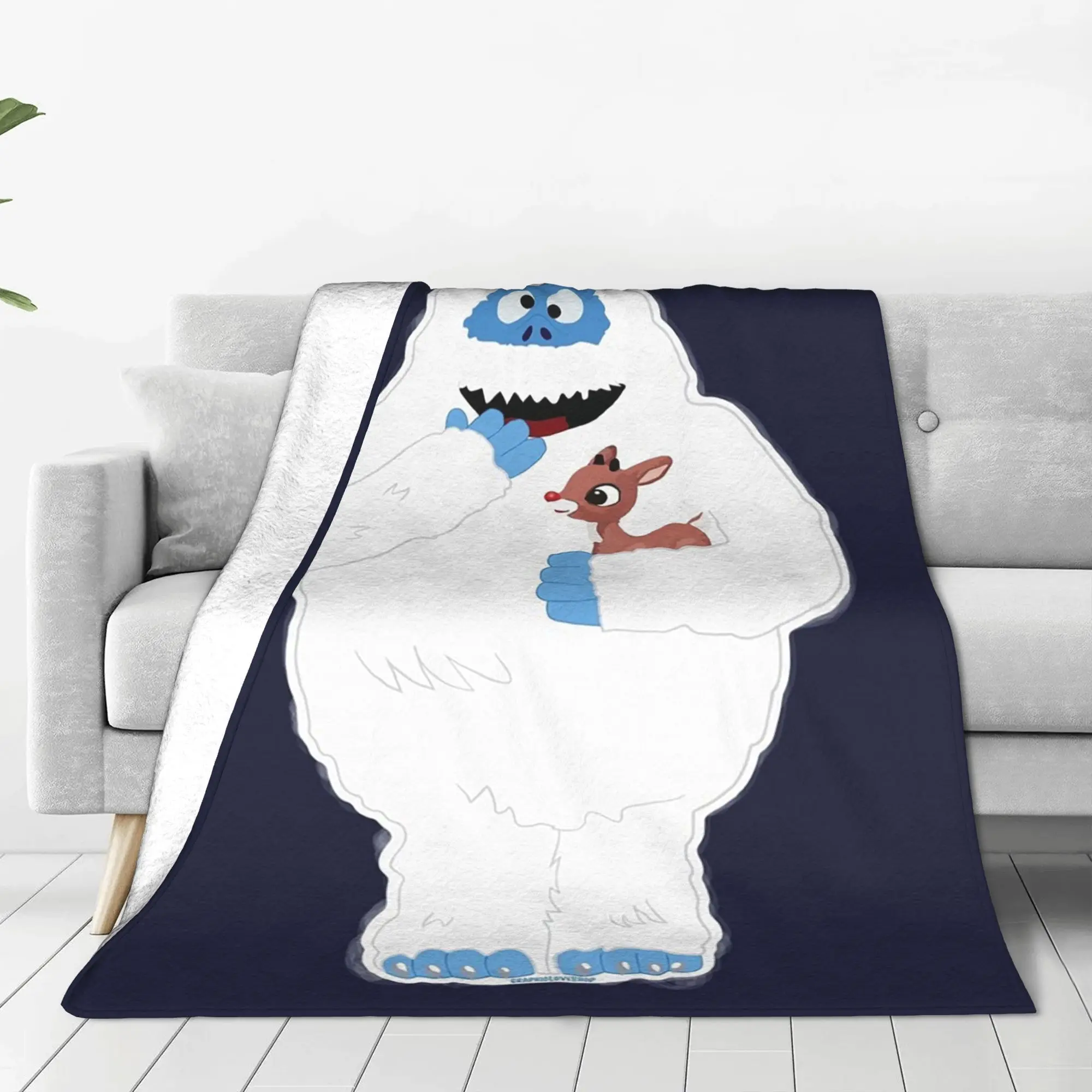 Christmas Abominable Snowman With Rudolph Blanket Flannel Sofa Throw Blanket for Home Bedroom Outdoor Throws Bedspread Quilt