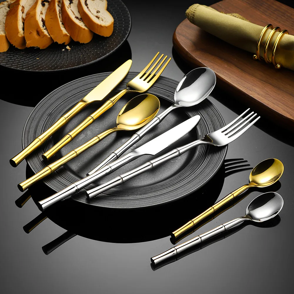 304 Stainless Steel Steak Knife Fork Bamboo Handle Hotel Quality Cutlery Pasta Fork Non-Rusting Short Sleeve T-Shirt