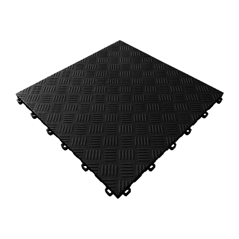 

Removable Plastic Interlocking Flat Solid Tiles Cover Indoor Click Vinyl Flooring for Auto Repair Workshop Villas Graphic Design