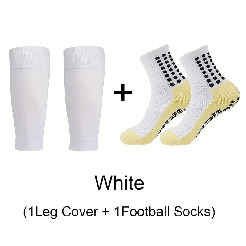 2 Pairs Set Men Grip Soccer Socks And Knee Pads Calf Sleeves Adult Youth Non Slip Leg Shin Guards