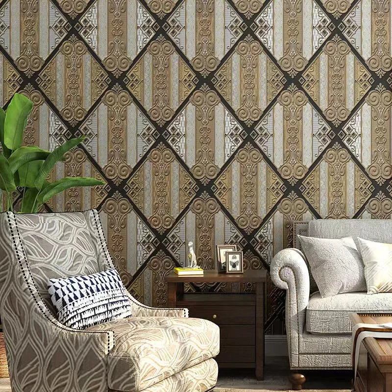 

Chinese Grid Wallpaper Vintage Living Room Tv Backdrop Faux Brick Wallpaper Classic Lattice Wall Paper Study Tea Room Restaurant