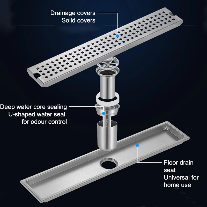 Imagem -03 - Drenos de Assoalho de Anti-odor Chuveiro Drenos Banheiro Filtro de Resíduos Drenagem Tira Longa Acessórios de Cozinha 20100cm Aço Inoxidável