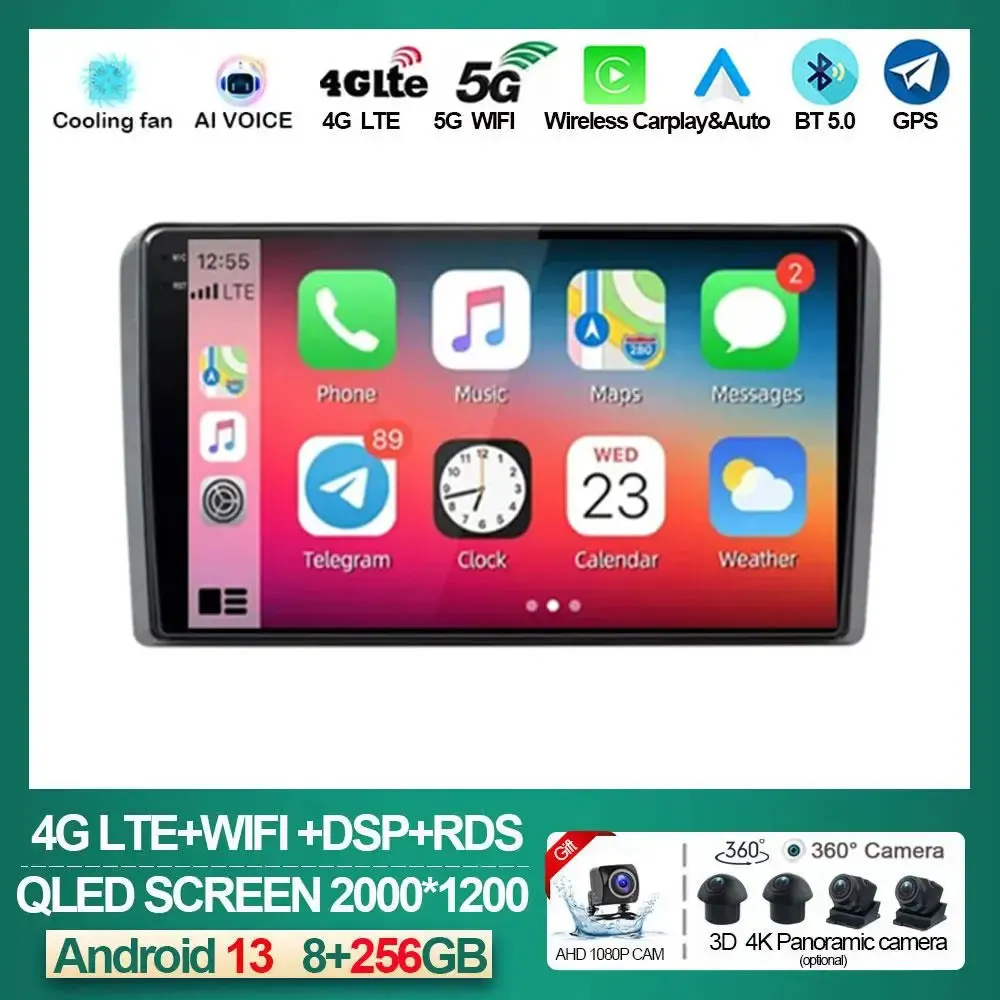 

Wireless Carplay Android 13 Auto Car Radio For Audi A3 2 8P 2003 - 2013 Multimedia GPS autoradio 4G WIFI DSP NO DVD 2DIN