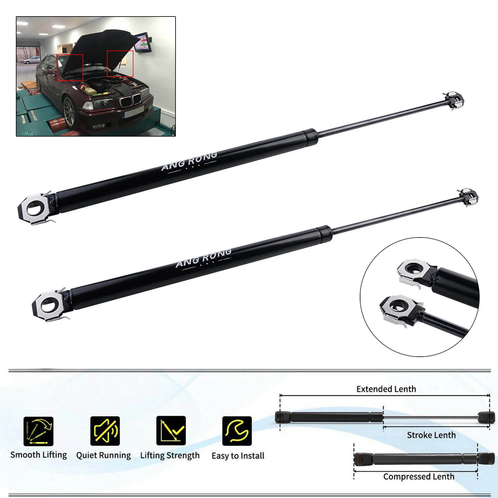 Image of 1 Paar vordere Motorhauben-Gasdruckfedern 415 mm für BMW 3er Coupe Cabrio Cabriolet E36 1992–1999