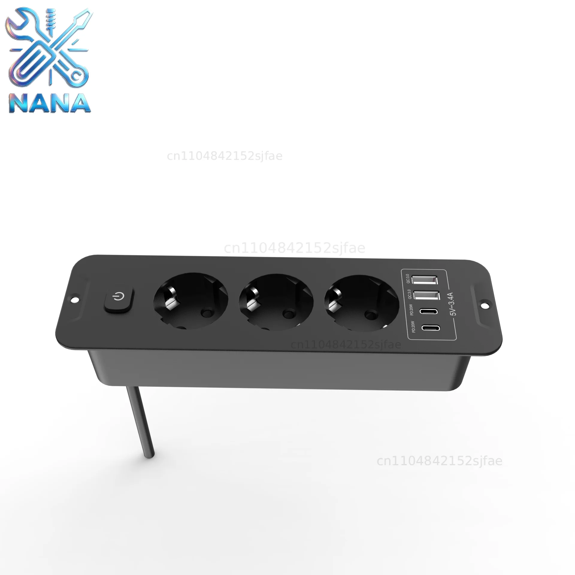 EU Table Top Recessed Sockets Bulit in Sockets with 2 USB 2 Type C PD20W Embedded Desktop Hidden Power Outlet for Furniture
