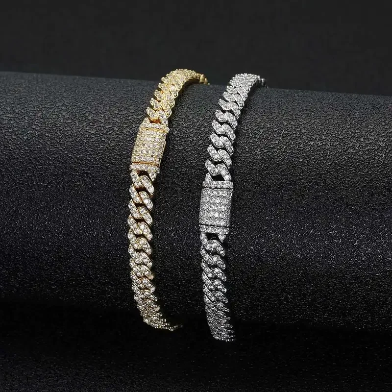 6mm Cuban Chain men Bracelet Real Gold Plated Hip Hop Rock Street Jewelry Iced Out Cuban Bracelet Charms Birthday Gift