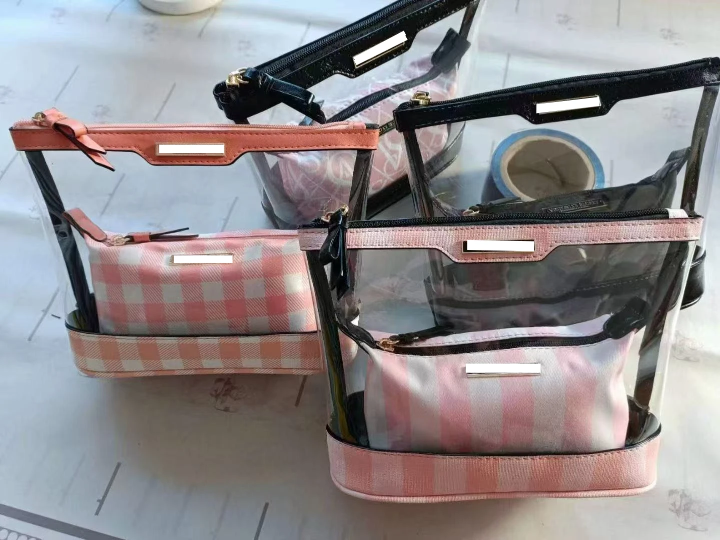 Marcus Bolso de mano y cosmética azul de PVC transparente con bolsa interior para mujer