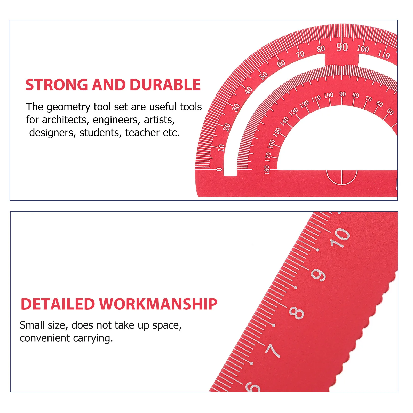 Aluminum Alloy Ruler Set with Straight Edge, Triangle, and Protractor for School Drawing and Measurement