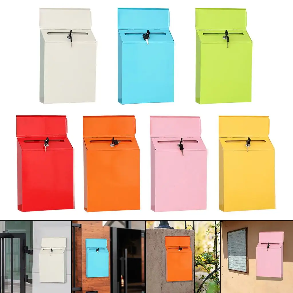 Modern Upright Lockable Iron Mailbox Letter Box Durable Keyed Stationery Newspaper Holder Secure Mailbox Door