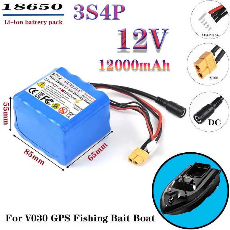

3S4P18650 Lithium-Ionen-Akku 12 V 12000 mAh mit BMS Hochleistungs-Fernbedienung Angelköderboot-Akku für V030 GPS-Köderboot