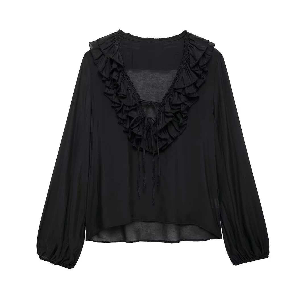 Tangada 2024 Fashion Women Solid Ruffles Oversized Shirt Long Sleeve Female Long Blouse Tops BE0249