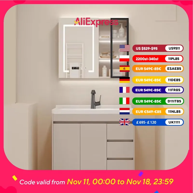 

Nordic Shelf Bathroom Cabinet Waterproof European Makeup Storage Bathroom Vanity Mirror Luxury Meuble Salle De Bain Furniture