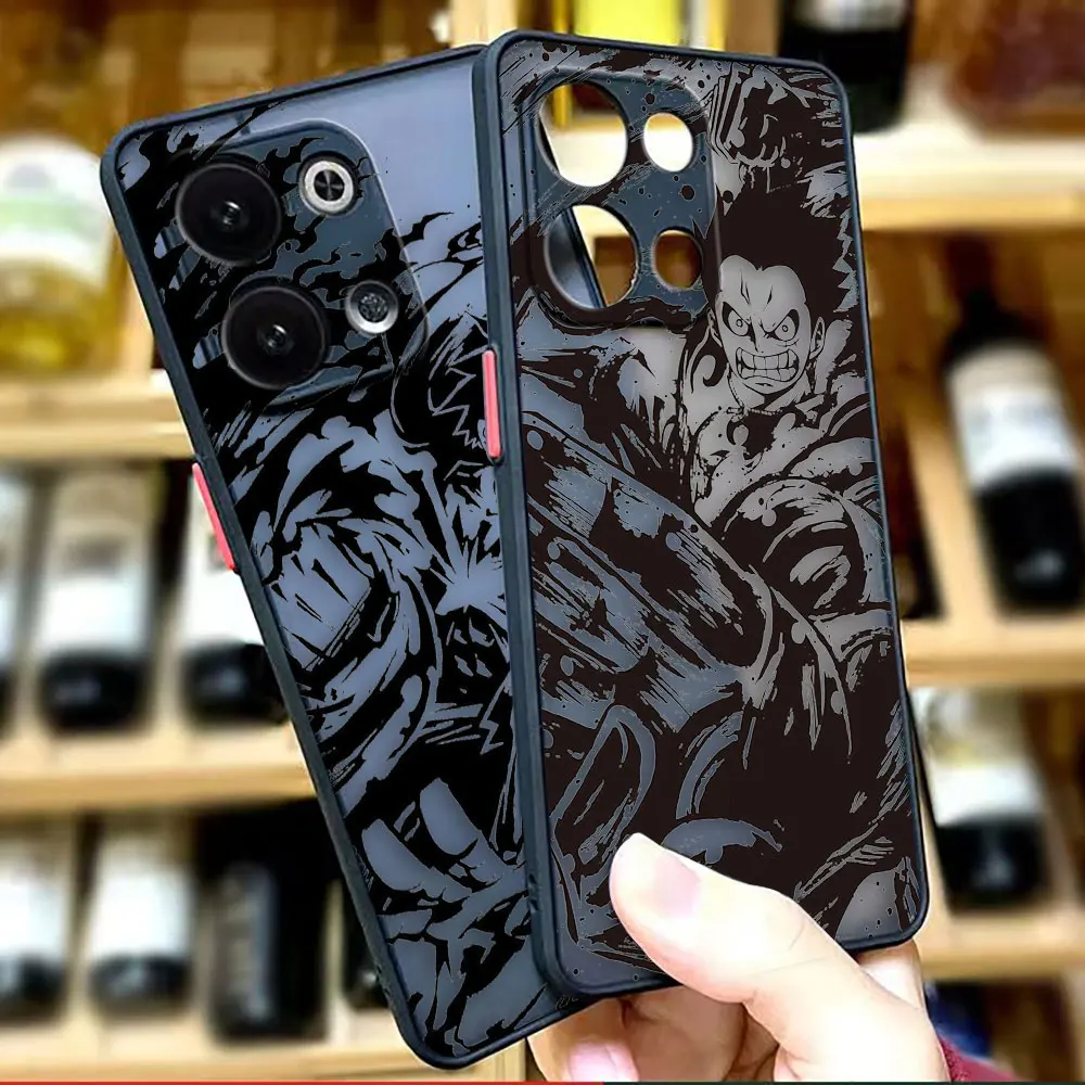 Matte Phone Case for OPPO RENO 8 8T 7Z 7 6Z 6 5 4 3 PRO PLUS 4G 5G Hard PC Case Funda Coque Capa Shell Anime Black O-one P-Piece