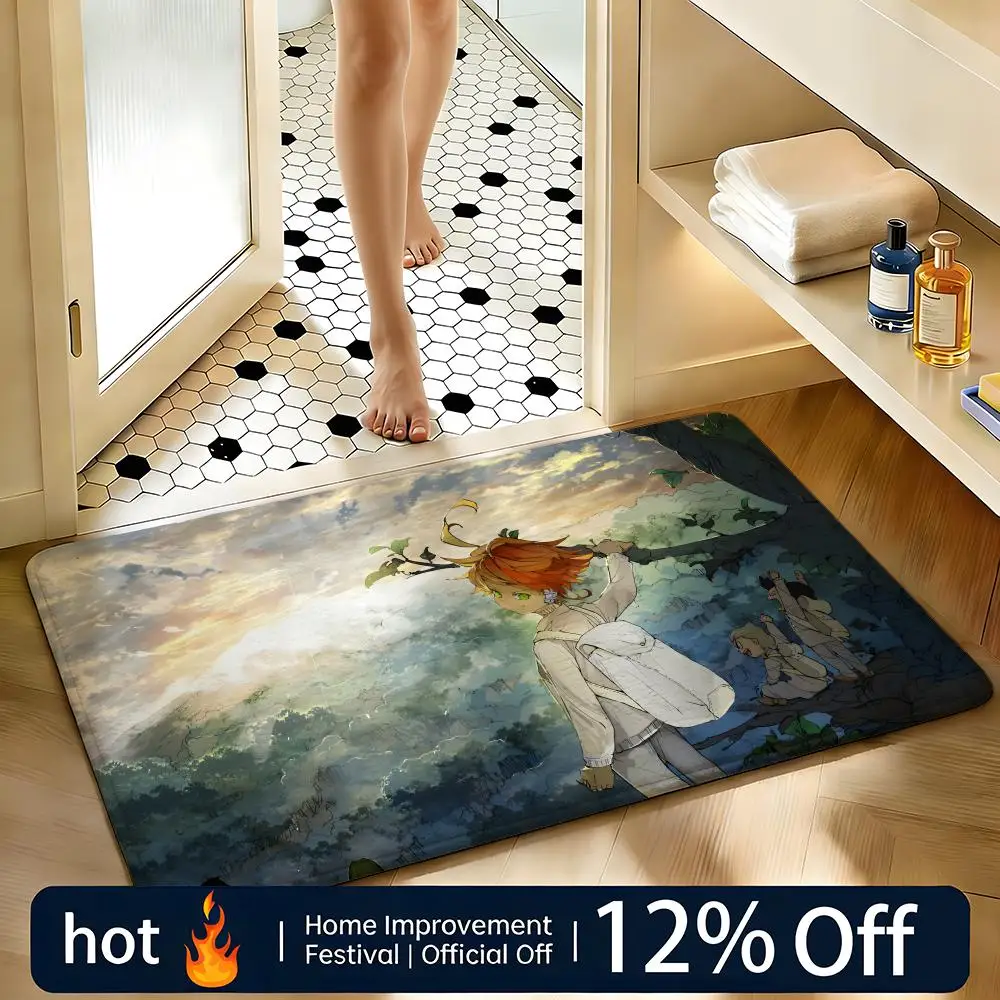 Soft Absorbent Non-Slip Rug Anime The Promised Neverland Floor Mat Home Decor Doormat Bedroom Floor Mat Shower Carpet