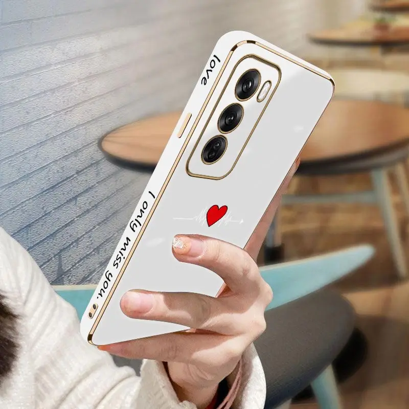 12 Beating Heart Luxury New Plating Phone Case For OPPO Reno 12 11 12Pro 10 10Pro 9 ProPlus 9 10 ProPlus Soft Back Cover