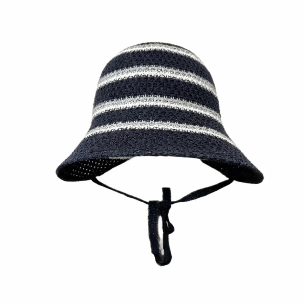 Openwork Colorful Striped Bucket Hat Hollow Out Foldable Basin Hat Knitted Breathable Panama Hat Travel
