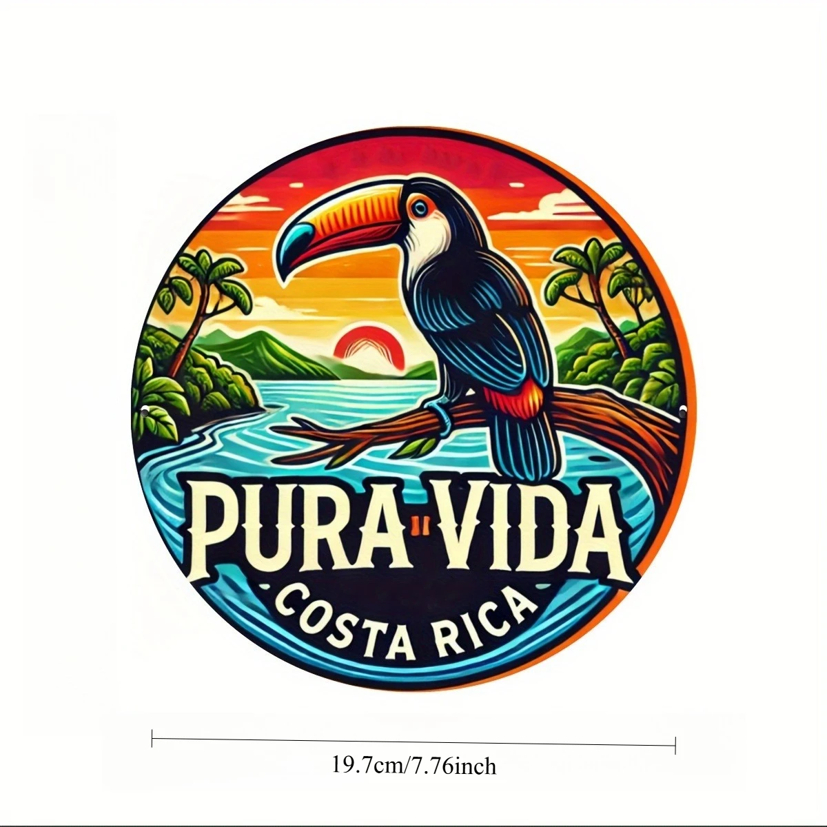 1pc Retro Style Aluminum Round Decor Plaque, Pura Vida Costa Rica, Simple Multi-purpose Home Decor Sign, Wall and Window Hanging