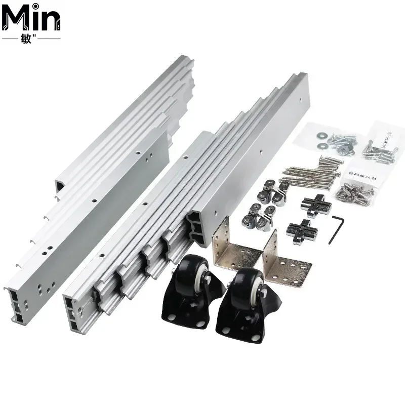 Aluminum Telescopic Slide Rails Hidden Folding Dining Hardware Flat Push Sliding Track for Kitchen Cabinet Pull Out