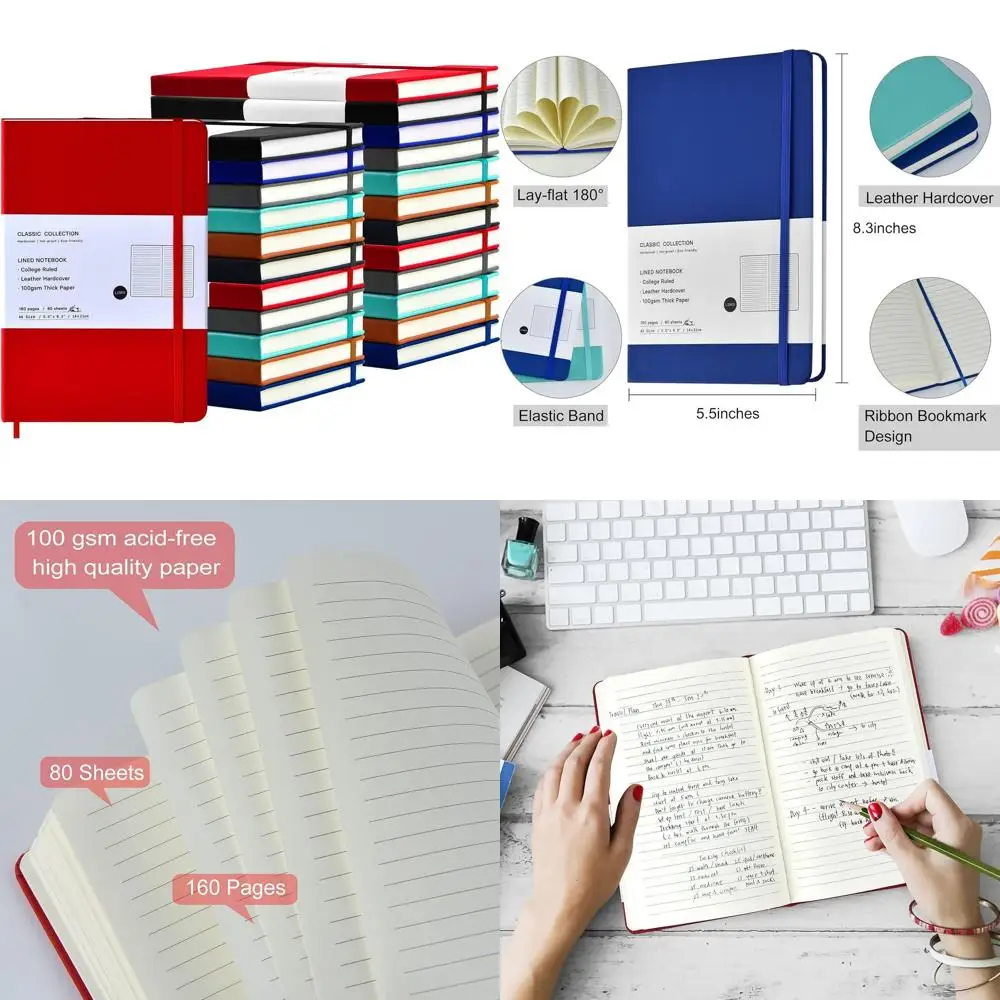 

Набор из 24 кожаных блокнотов формата А5 в линейку, 160 страниц, бумага 100 г/м², 8,3x5,5 дюймов, подходят для офиса, школы, бизнеса