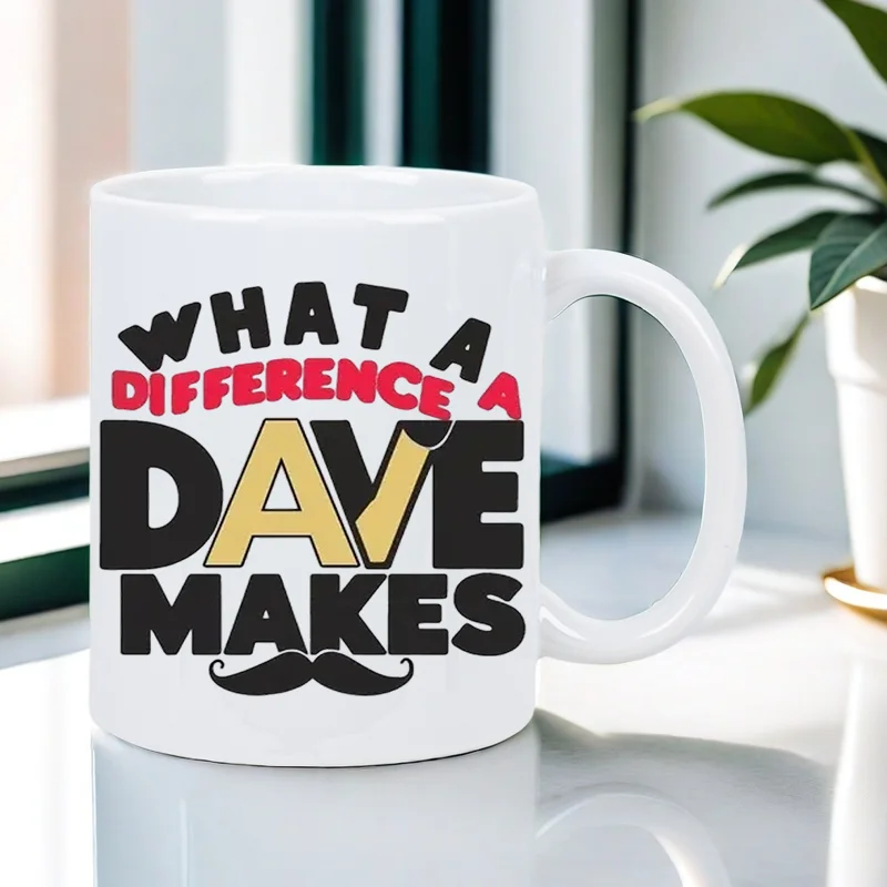 كوب قهوة سعة 11 أونصة من DAVE MAKES - كوب سفر معزول وقابل لإعادة الاستخدام مع "What a Difference a Dave Make" برسومات شارب، غسيل يدويًا
