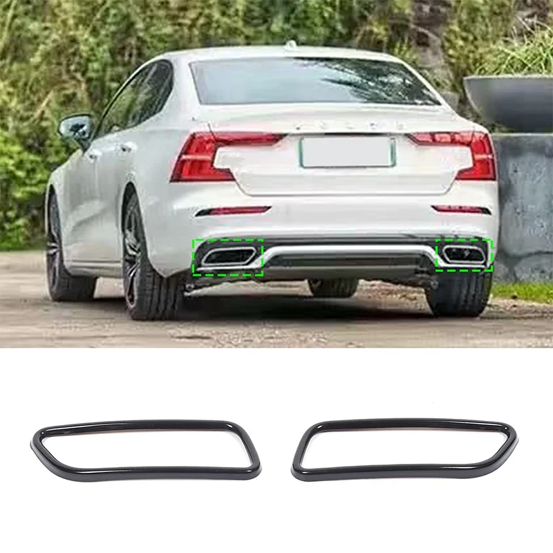 Für Volvo S60 (2014-2019) – Neuer Endrohr-Zierrahmen, Auspuffblenden-Zierrahmen, Edelstahl, Glanzschwarz, 2 Stück