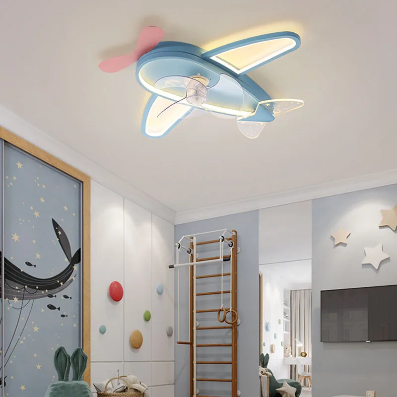 

Children's Room Lamp Bedroom Intelligent Integrated Fan Light Boys and Girls Simple Airplane Ceiling Fan with Led Light