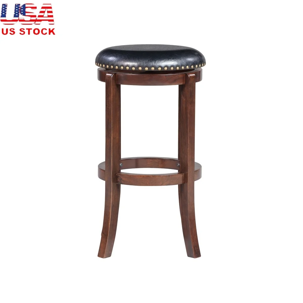 

Backless Swivel Wooden Bar Stool with Faux Leather Seat Height Adjustable Kitchen Dining Room Home Bar Capri Finish