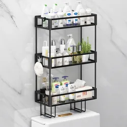 3 layer Toilet Rack Upper Shelf Toilet Floor Type Carbon Steel Bathroom Vanity Side Storage Rack for Toilet Rear Gap