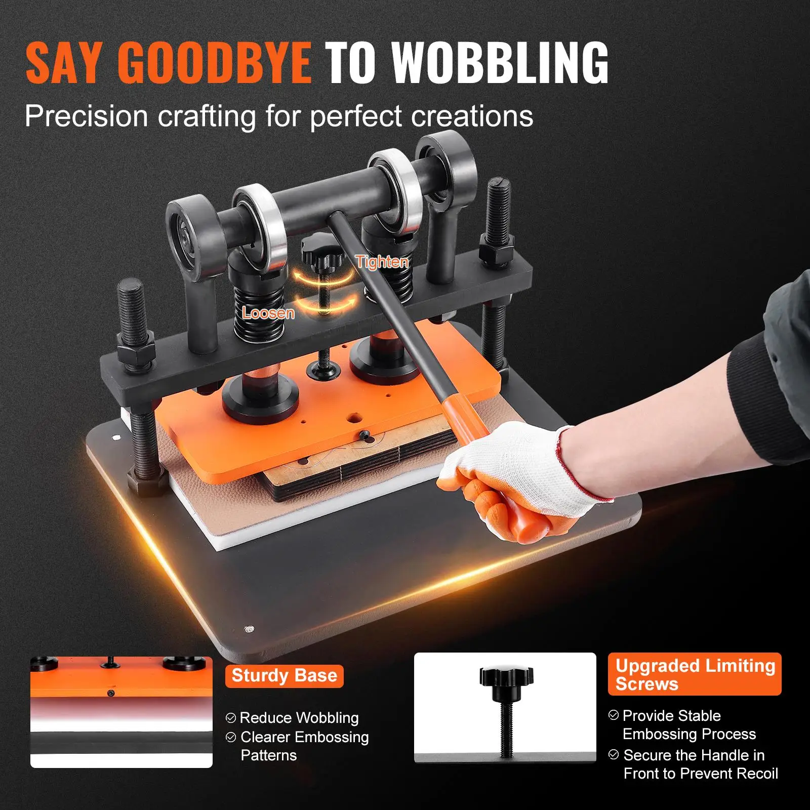 Manual Leather Cutting and Embossing Machine with 11 x 5.5 in Plate 0.47 in Pressure Stroke Dual Guide Shafts for various Materials