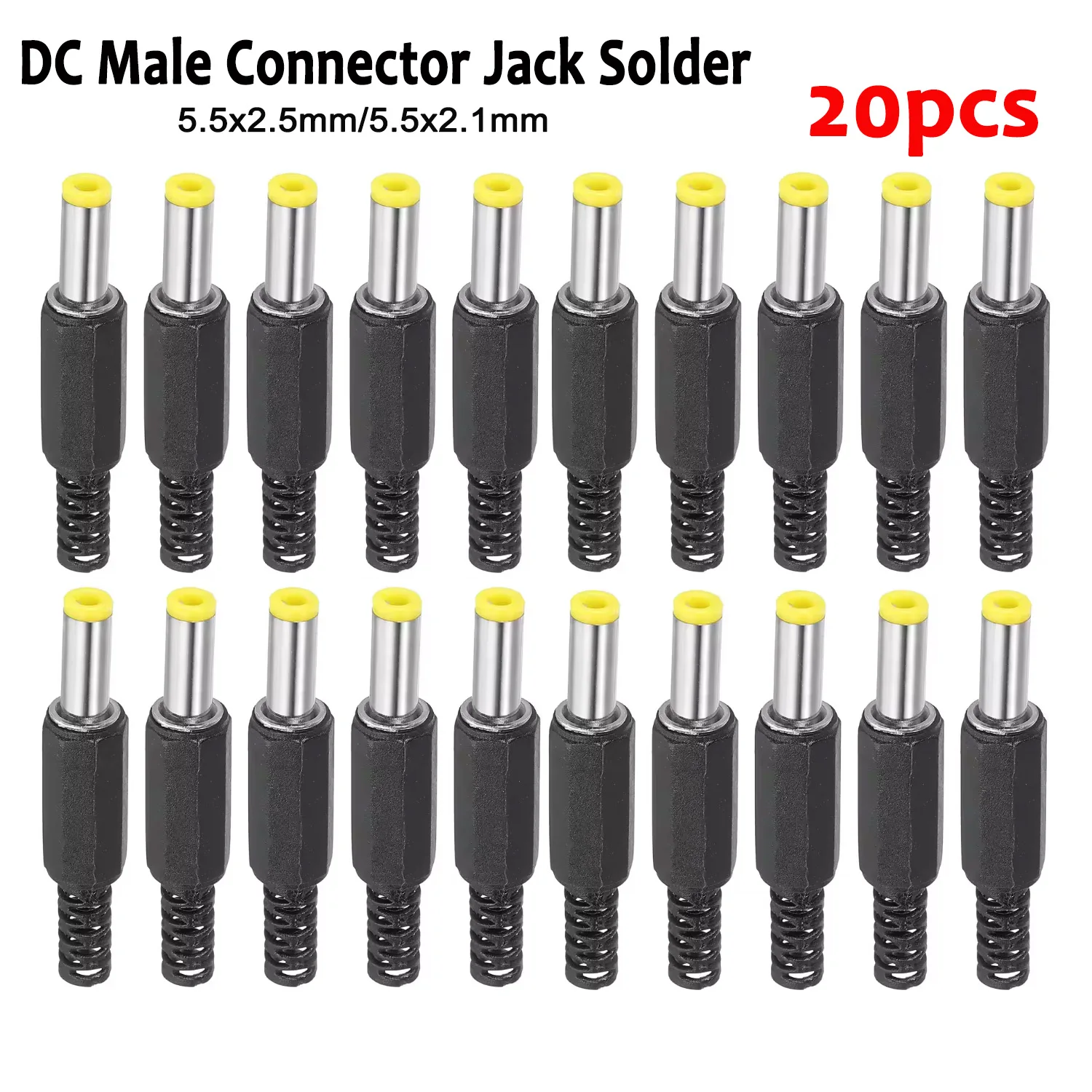 DC Male Barrel Connector 5.5x2.5mm/5.5x2.1mm Solder Type DIY Plug Replacement for Power Adapter Cable - 5/10/20pcs
