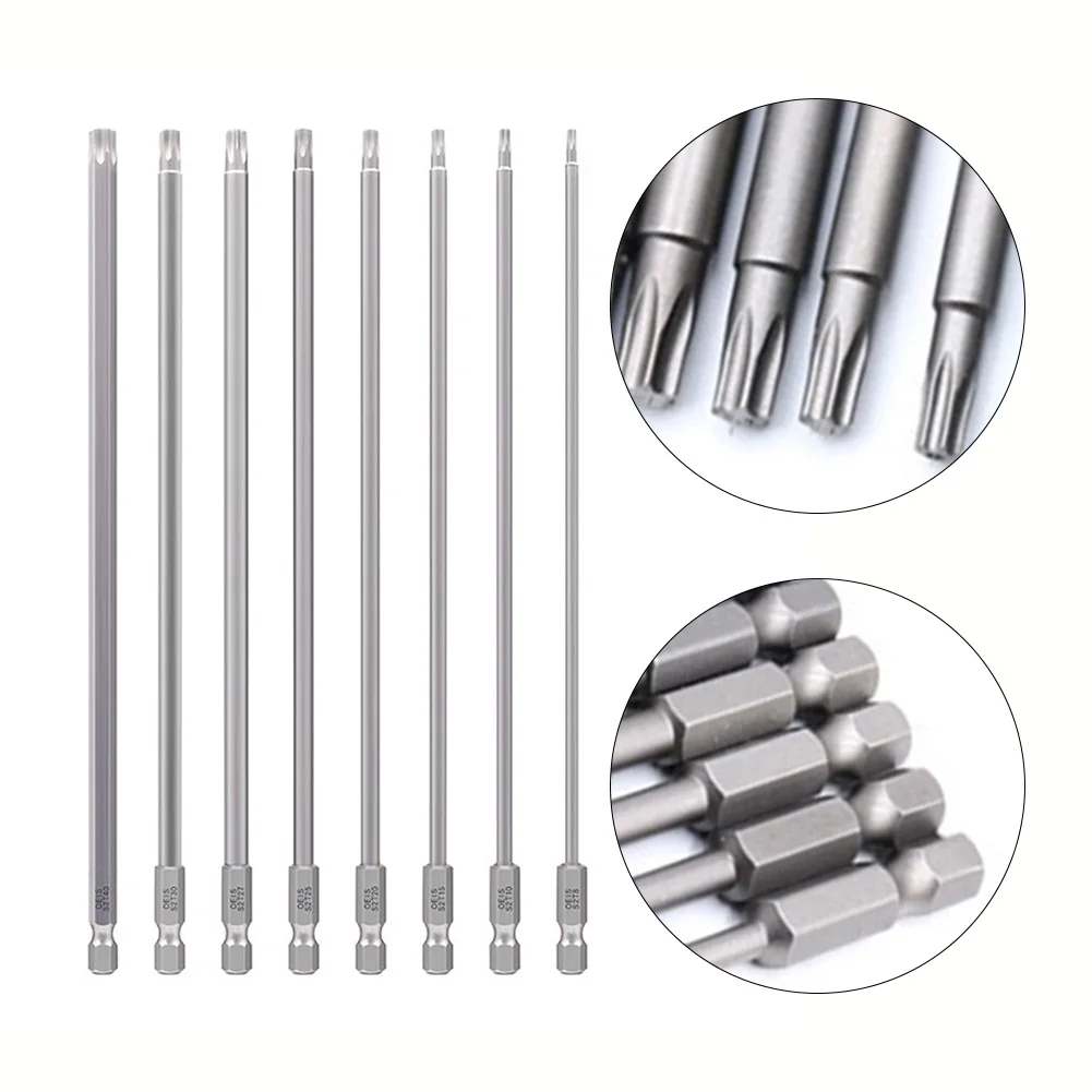 

8Pcs 200mm Hex Shank For Torx Screwdriver Bit T8 For T10 T15 T20 T25 T27 T30 T40 Hand Tools Power Tools Accessories