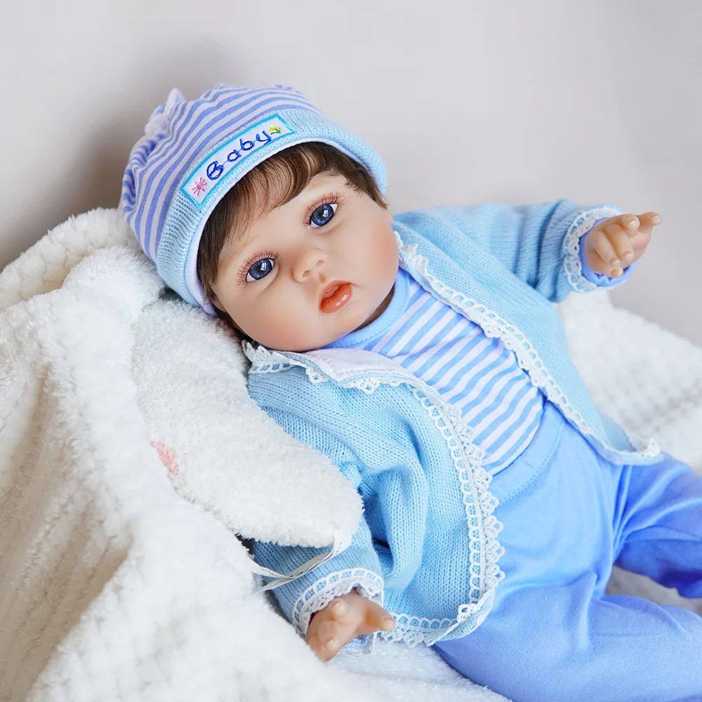 

22-inch 55cm soft rubber fabric reborn baby doll, realistic skin color, blue eyes, children's festival gift
