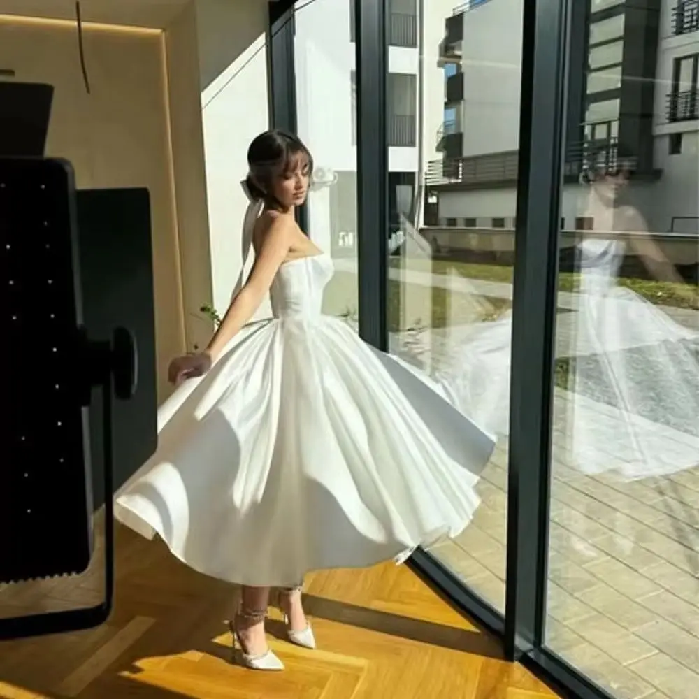 

Элегантное бюстье с корсетом, чистое с корсетом, бюстье, белые атласные женские платья до щиколотки с бантом, головной убор, свадебное платье трапециевидной формы