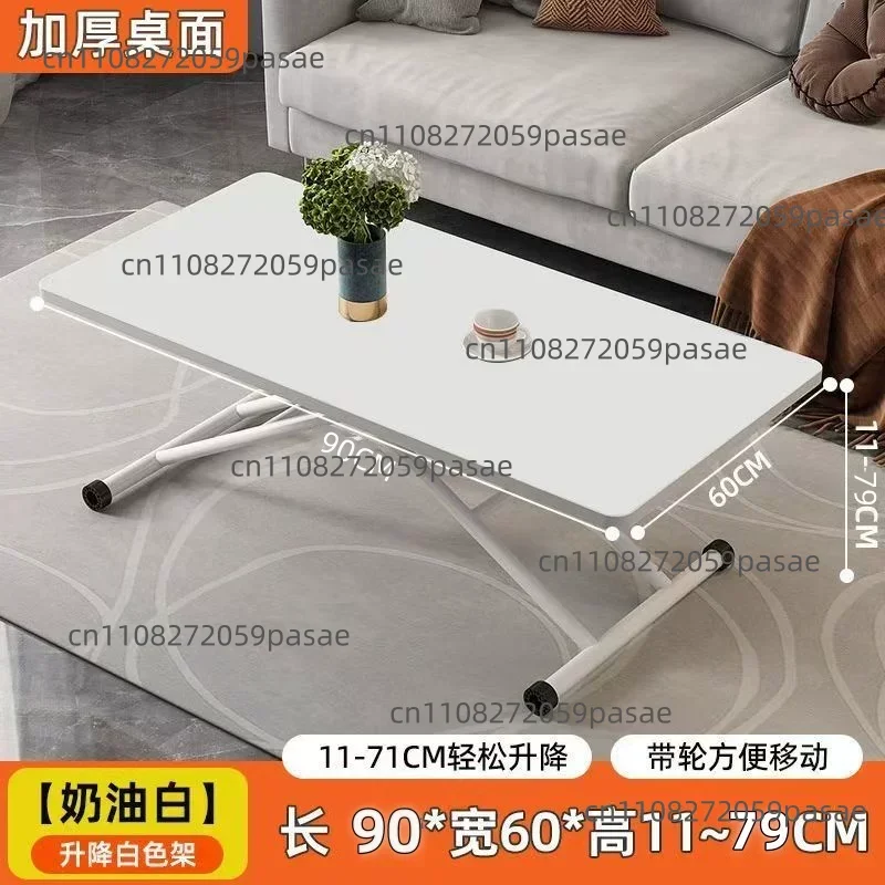 Multifunctional Height-Adjustable Coffee Table/Dining Table: Compact Rectangular Computer Desk with Casters for Small Homes