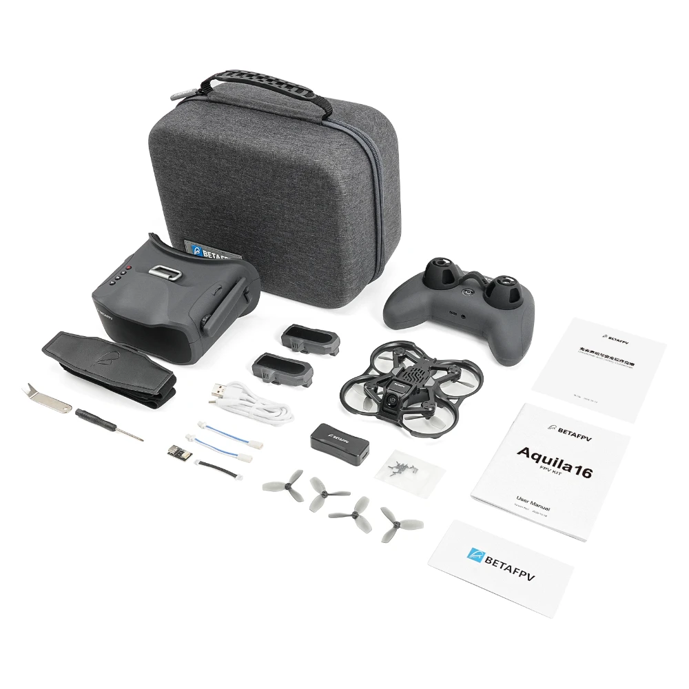 BETAFPV Aquila16 RTF FPV Kit Borstelloze RC Drone ELRS 2.4G 2-assige Gimbal C02 Camera 2 stuks 1000mAh Batterij VR03 FPV Bril LiteRadio 2 SE Zender Binnen- en Buiten Racing Quadcopter