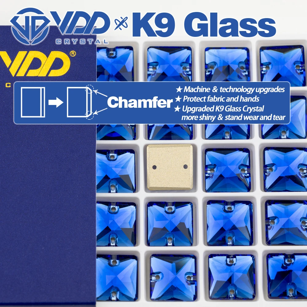 VDD Großhandel Quadratische Hochwertige K9-Glas-Applikationssteine, Kristall-Boxverpackte Flachboden-Nähsteine für Bekleidungsdekorationen – Detail 2
