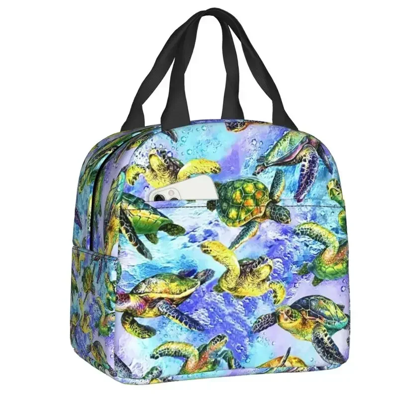 Meeres schildkröten Fisch Seepferdchen Lunchbox für Frauen Thermo kühler Lebensmittel isoliert Lunch Bag Schulkinder Picknick Einkaufstaschen