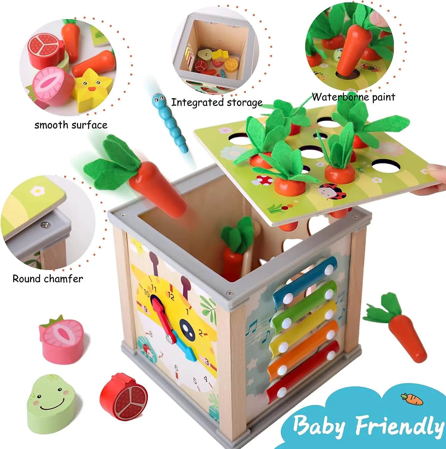 

6 in 1 Wooden Activity Cube Montessori Baby Toys Sorting & Stacking Board Montessori Early Educational Toys Birthday Gift