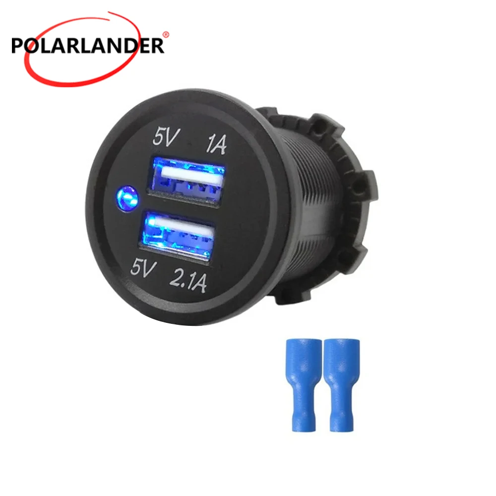 Auto Truck Adapter USB Socket LED Panel Charge 5V 2.1A Socket Dual USB Port Car Charger Power Mobile Phone for Boat Motorcycle