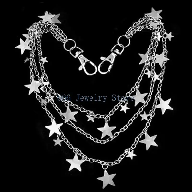 

F2TD Pants Chains Multi-Layer Star Charm Jeans Chains Accessory Hip Hop Pocket Punk