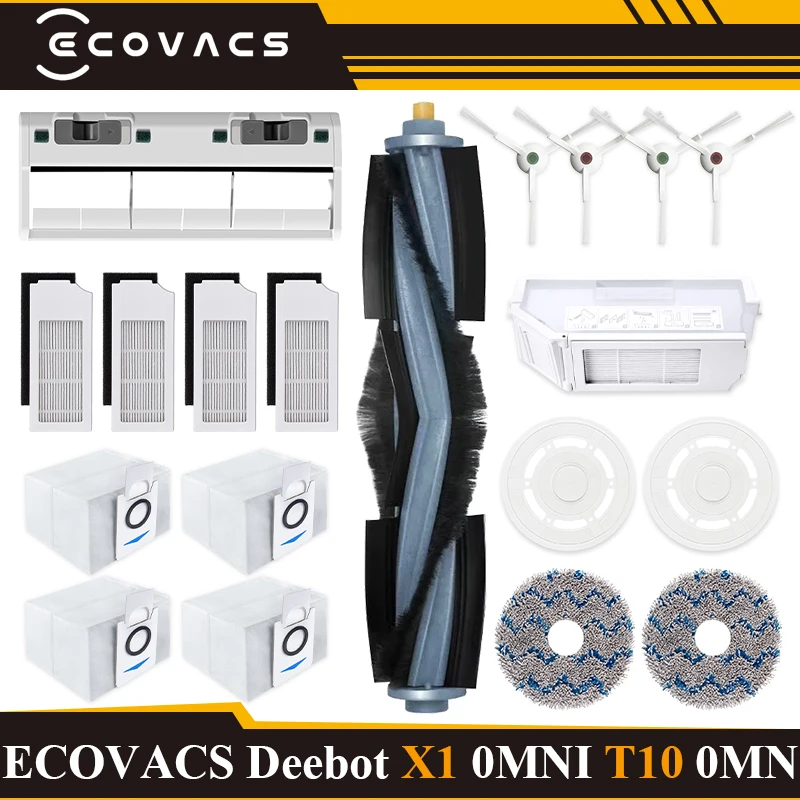 Aspiradora para Ecovacs Deebot X1 OMNI / T10 OMNI, bolsa de polvo, limpiador Hepa, cepillo lateral principal, mopa, cubo de basura, piezas de filtro, accesorios