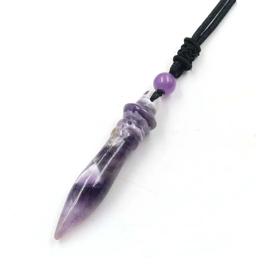 Collar con colgante de piedra de cristal curativa con cetro faraónico para mujer, amatista natural, cuarzo rosa, lapislázuli, joyería ajustable