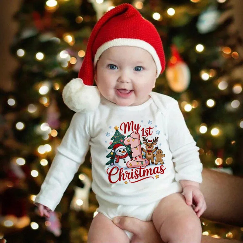 My 1st Christmas Baby Bodysuit Long Sleeve Newborn Infant Romper Cute Snowman Reindeer Print Baby Jumpsuit Christmas Outfits