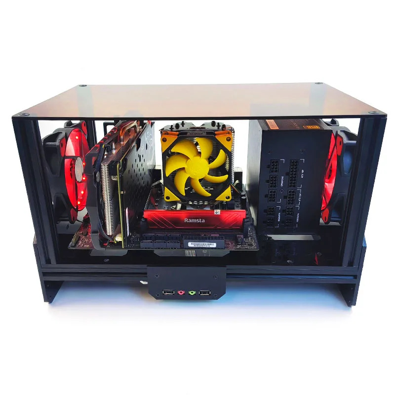 DIY acrylic aluminum flat open-air water-cooled seaside house computer frame, dual-server transparent mainframe box