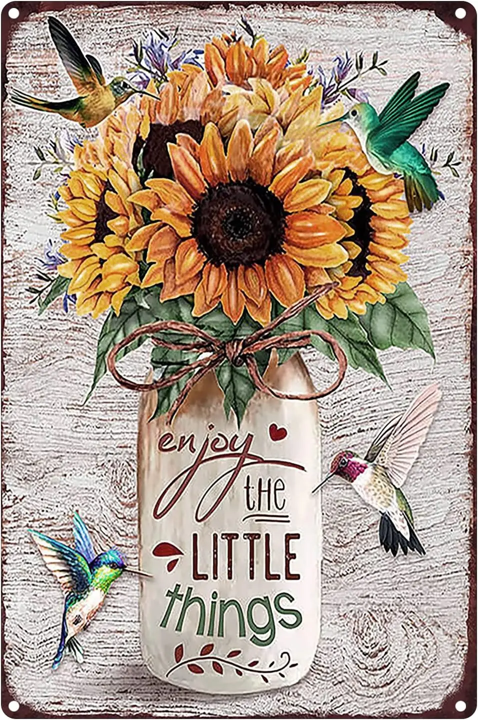 Enjoy the Little Things Sunflower Hummingbird Vintage Metal Tin Sign, Poster Wall Art Garden Bar Home Kitchen Wall Decor Pl sign