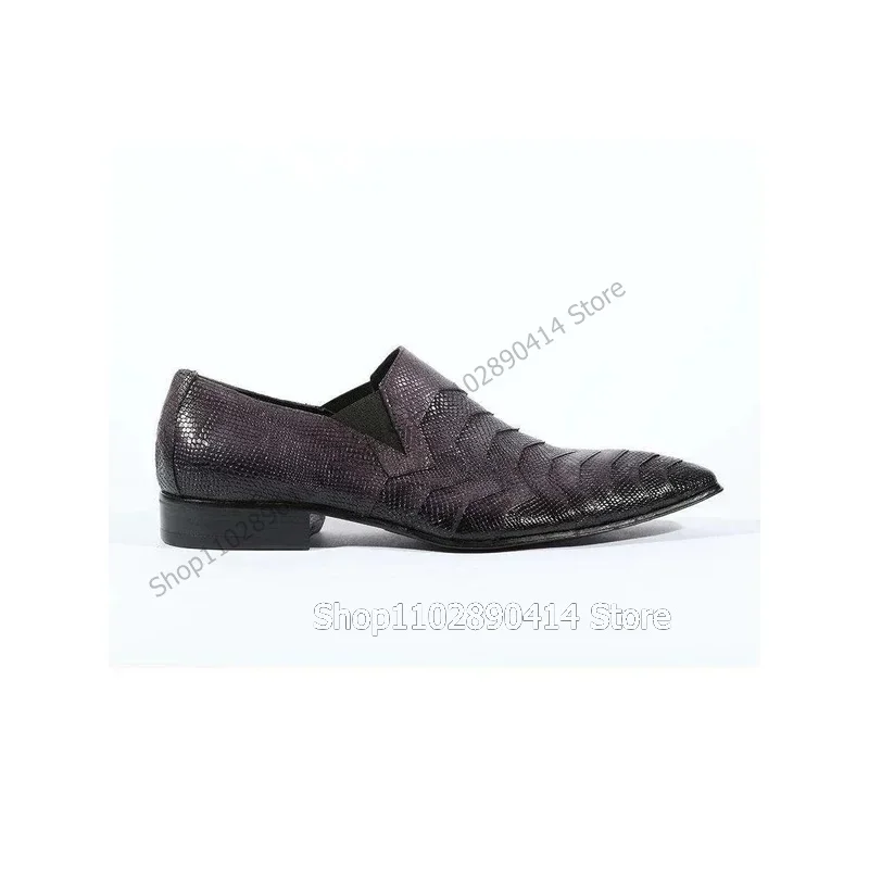

Purple Snakeskin Print Giltter Men Loafers Fashion Slip On Men Shoes Luxury Handmade Party Feast Banquet Office Men Dress Shoes
