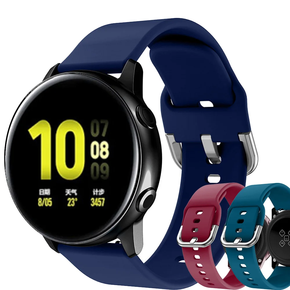 

Active2 20mm Watch Strap Band For Samsung Galaxy Watch Active 2 40mm 44mm Watchbands Wristband Silicone Bracelet (Silver buckle)