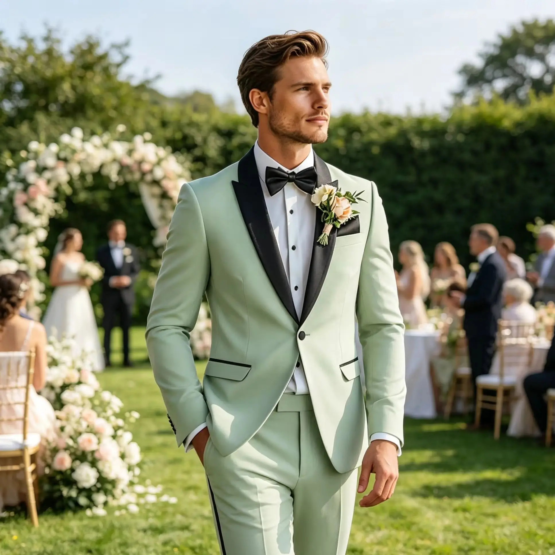 

Fashion Costume Homme Light Green Suits Men Blazer Pants 2 Pieces Best Men Groom Wedding Party Tuxedos Formal Male Suits
